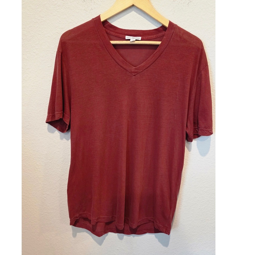 James Perse T-Shirt Cotton V-Neck Slim Fit Red Slub Luxury Mens Size 2 M USA - Picture 9 of 13